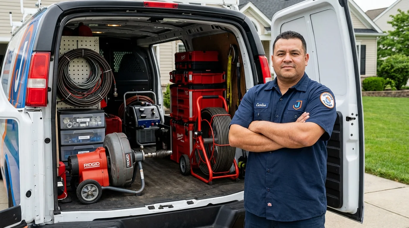 Professional drain cleaning equipment and Johns Plumbing LLC plumber in Riverhead